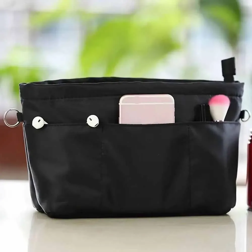 Organisateur de cosmétiques Vintage, sacs de rangement, sac à main multifonctionnel multi-poches avec fermeture éclair, sac intérieur de couleur unie pour femmes