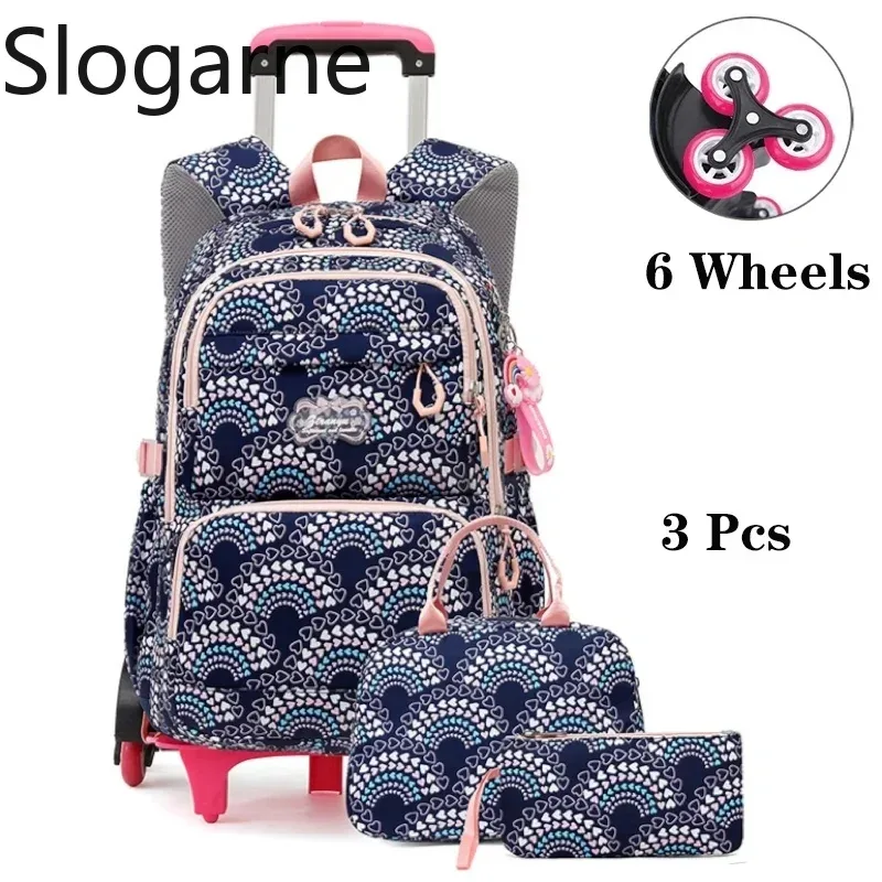 sac à roulettes étudiants sacs d'école roulants enfants sac à dos étanche 6 roues sacs à dos scolaires bagages de chariot de collège