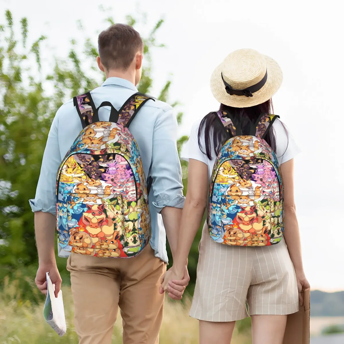 sac à dos portable à thème pokemon eeveelution collage, à la mode, pour le travail, avec fermeture à glissière