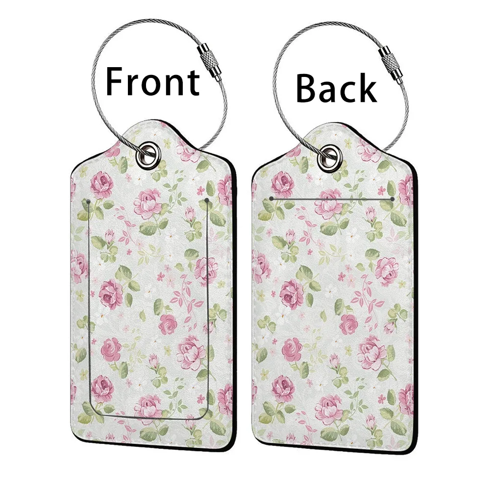 étiquette de bagage d'affaires en cuir imprimé de belles fleurs, étiquette d'adresse de valise, étui d'embarquement de bagages, clip d'adresse d'identification de nom