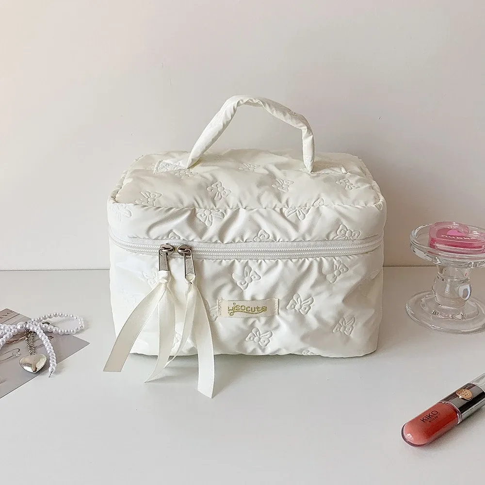 sac de rangement pour cosmétiques avec fermeture éclair, en coton matelassé, petit sac à maquillage à motifs floraux, sac de rangement portable pour femmes