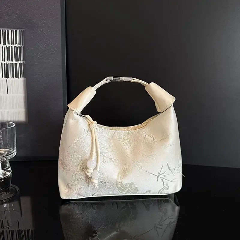 sac à main décontracté brodé style chinois, sac à bandoulière en toile brodé hanfu, sac cheongsam avec fermeture éclair pour soirée