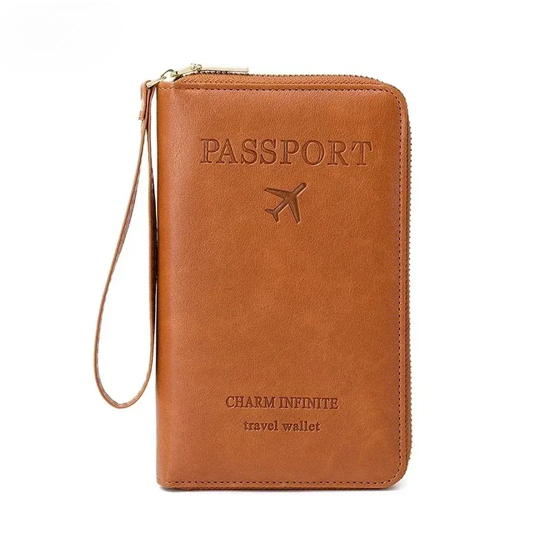 portefeuille de voyage multifonctionnel avec porte-passeport, dragonne, étui zippé pour cartes de crédit et organiseur de billets