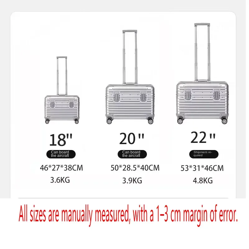 bunnyfly 18/20 pouces en alliage d'aluminium magnésium moderne bagage à main approbation de l'air chariot en aluminium portable taille de cabine valise