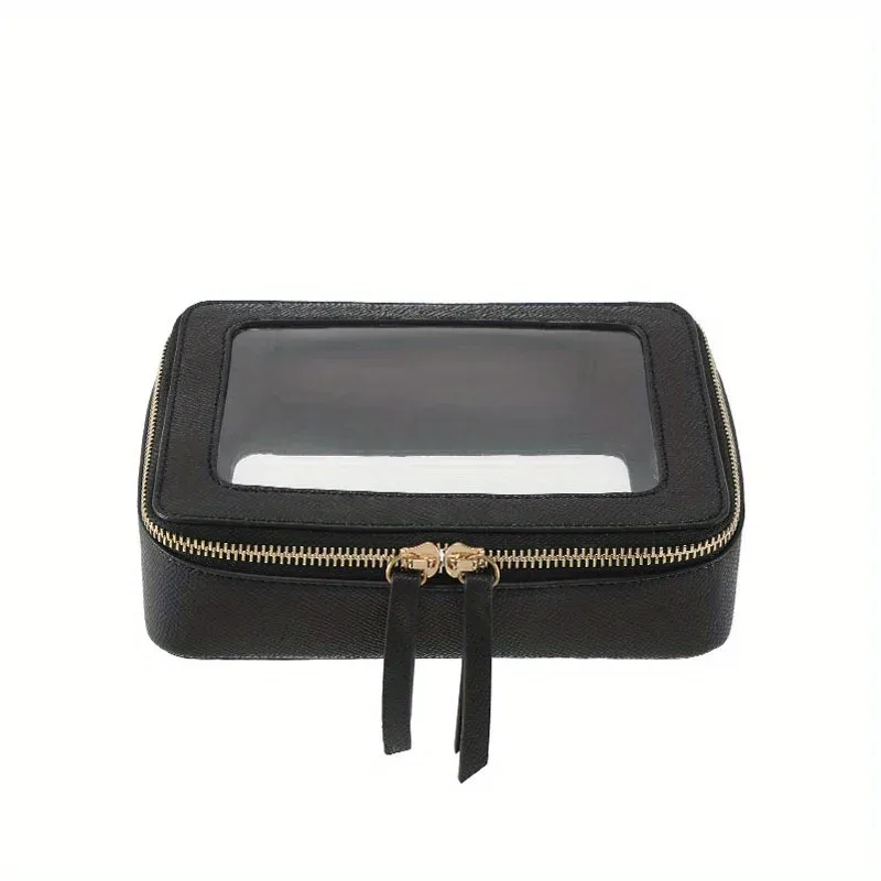 trousse de maquillage de voyage à fermeture éclair, petite trousse de toilette en cuir, sac de rangement multifonctionnel transparent et étanche, accessoires de voyage