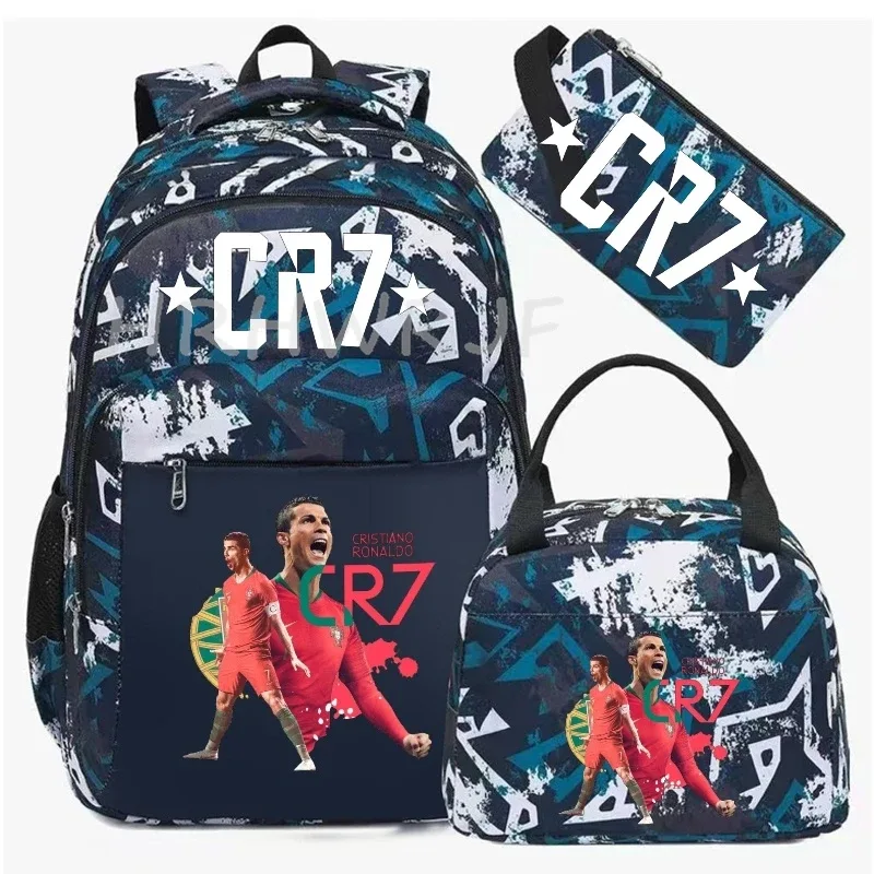 Sacs à dos de sport CR7 camouflage avec sac à lunch, sacs d'école décontractés en toile pour hommes et femmes, sac à dos simple à double épaule, sac de voyage pour ordinateur portable
