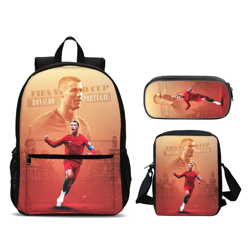 cr-7 3 pièces ensemble ronaldo sac à dos 47 cm/18.5 pouces grande capacité sac à dos sac à bandoulière trousse à crayons sacs de livre pour garçons fille meilleur cadeau