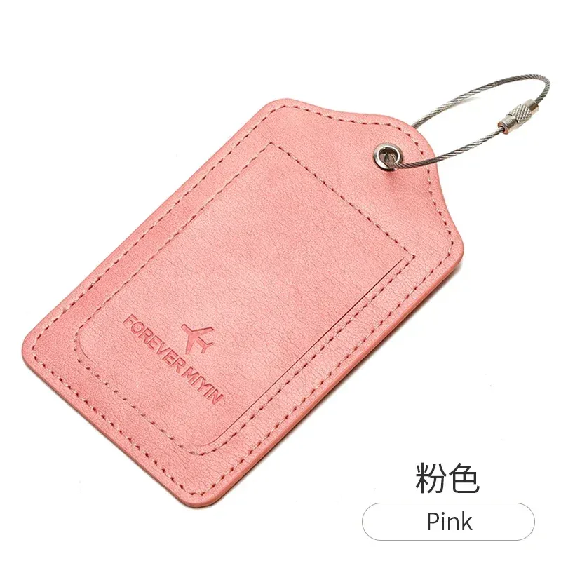 étiquette de bagage en cuir pu avec boucle de câble métallique anti-perte et housse de protection de la vie privée intégrée, adaptée aux bagages et aux sacs de voyage