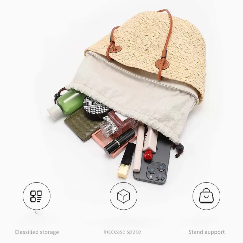 insert organisateur de sac à cordon pour panier d'anagramme, support de sac tissé en paille, doublure intérieure, accessoires de sac