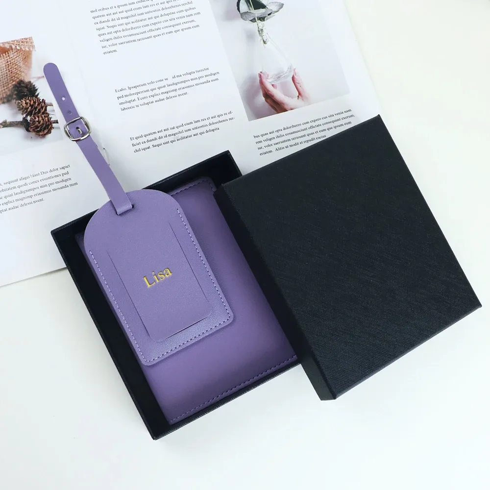 ensemble cadeau de porte-passeport en cuir pu personnalisé avec nom, porte-bagages, porte-cartes multi-fentes, portefeuille grande capacité, porte-passeport
