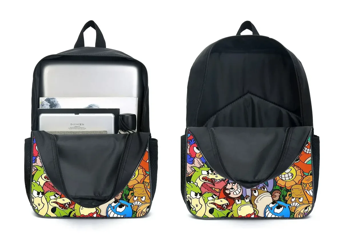 cuphead anime 3 pièces/ensemble sac à dos étudiant école sac à bandoulière enfants mignon voyage sac à dos enfants cadeau d'anniversaire
