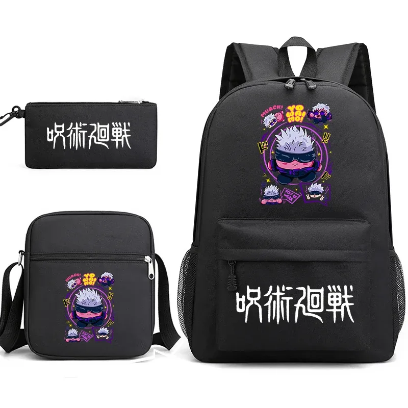 sac à dos anime jujutsu kaisen, trousse à crayons, ensemble de 3 pièces, sac à dos léger pour enfants et adolescents