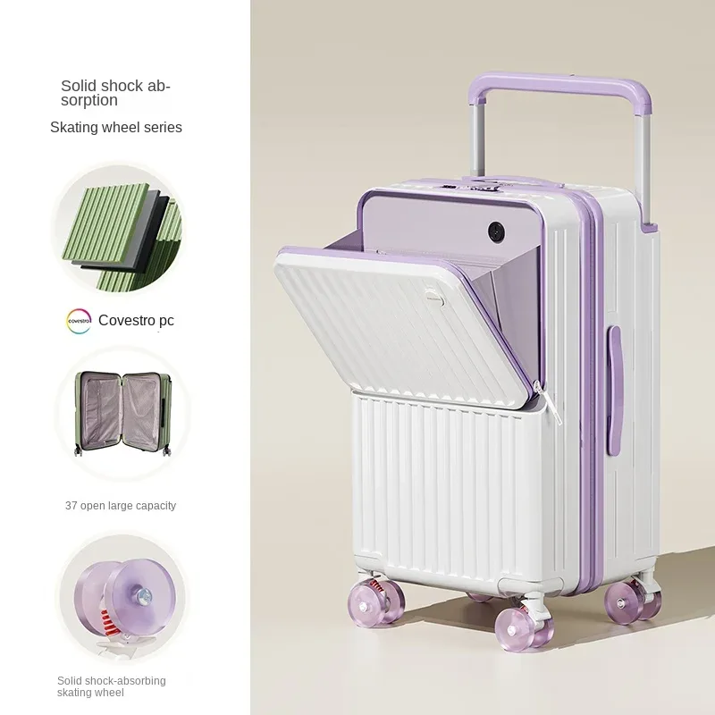 valise de voyage à tige de traction large, cinq roues, porte-bagages de 28 pouces, grande capacité, ouverture avant, pochette d'ordinateur, valise de cabine de 20 pouces