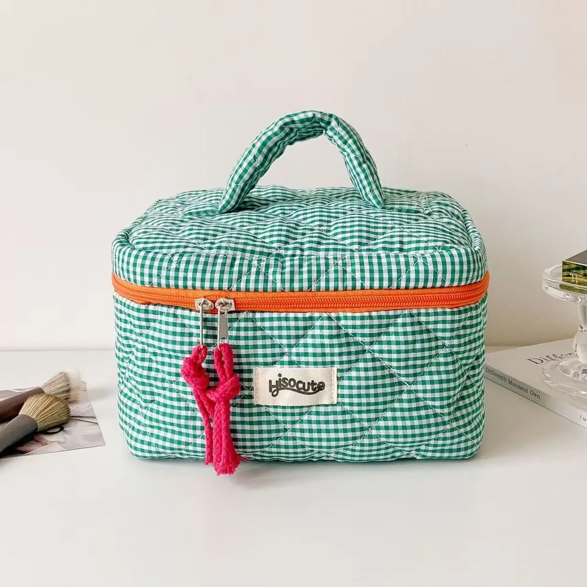 ensemble de trousses de toilette à carreaux, style simple, grande capacité, sac de rangement portable pour outils cosmétiques, pour la maison, la salle de bain, trousse de toilette