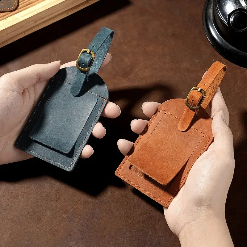 1 étiquette de bagage en cuir véritable pour femme et homme, accessoires de voyage, étiquettes de valise, étiquette nominative, d'adresse, pour bagages