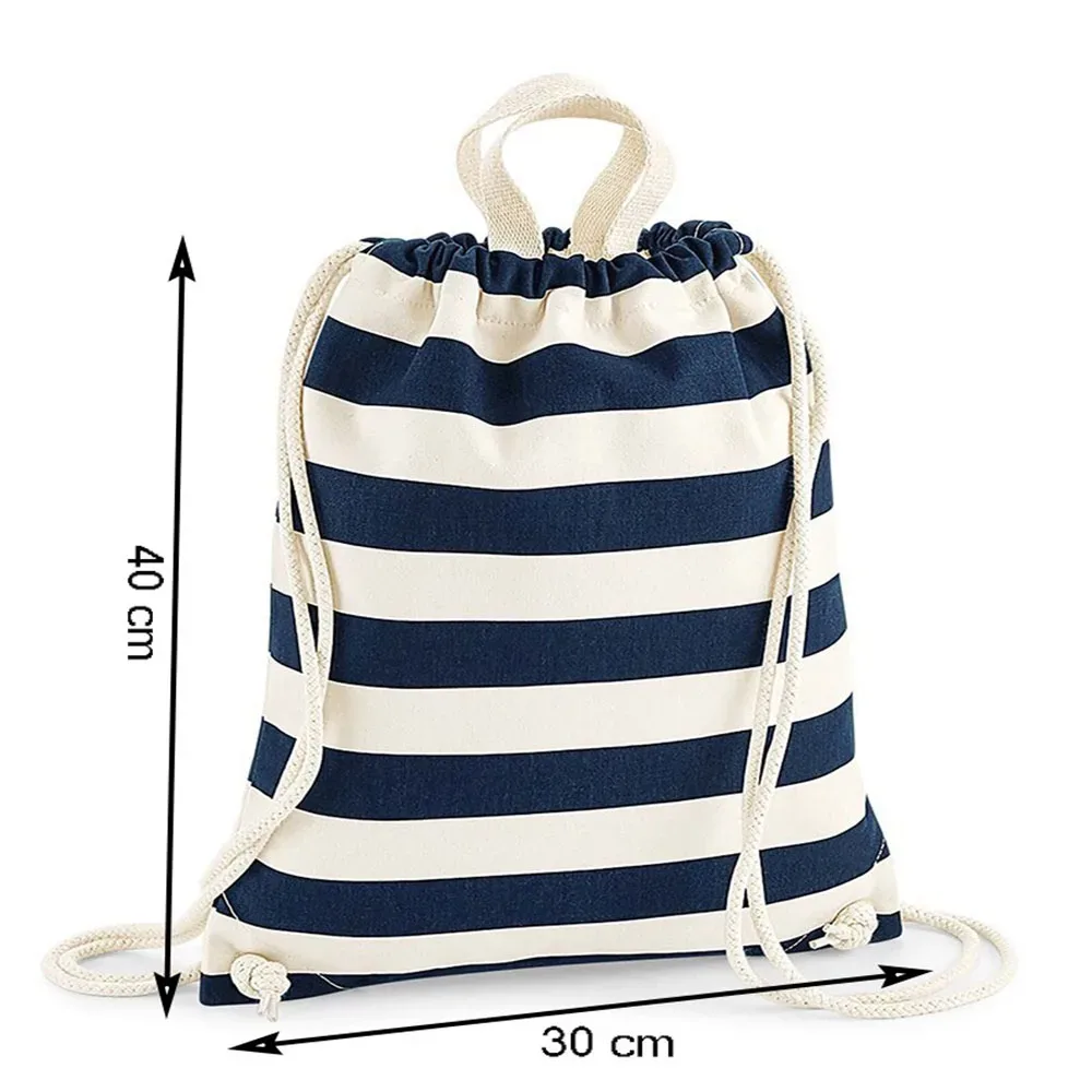 sac à dos à cordon de serrage rayé personnalisable, en toile de coton, avec texte personnalisé, sac pliable et portable pour voyage et école