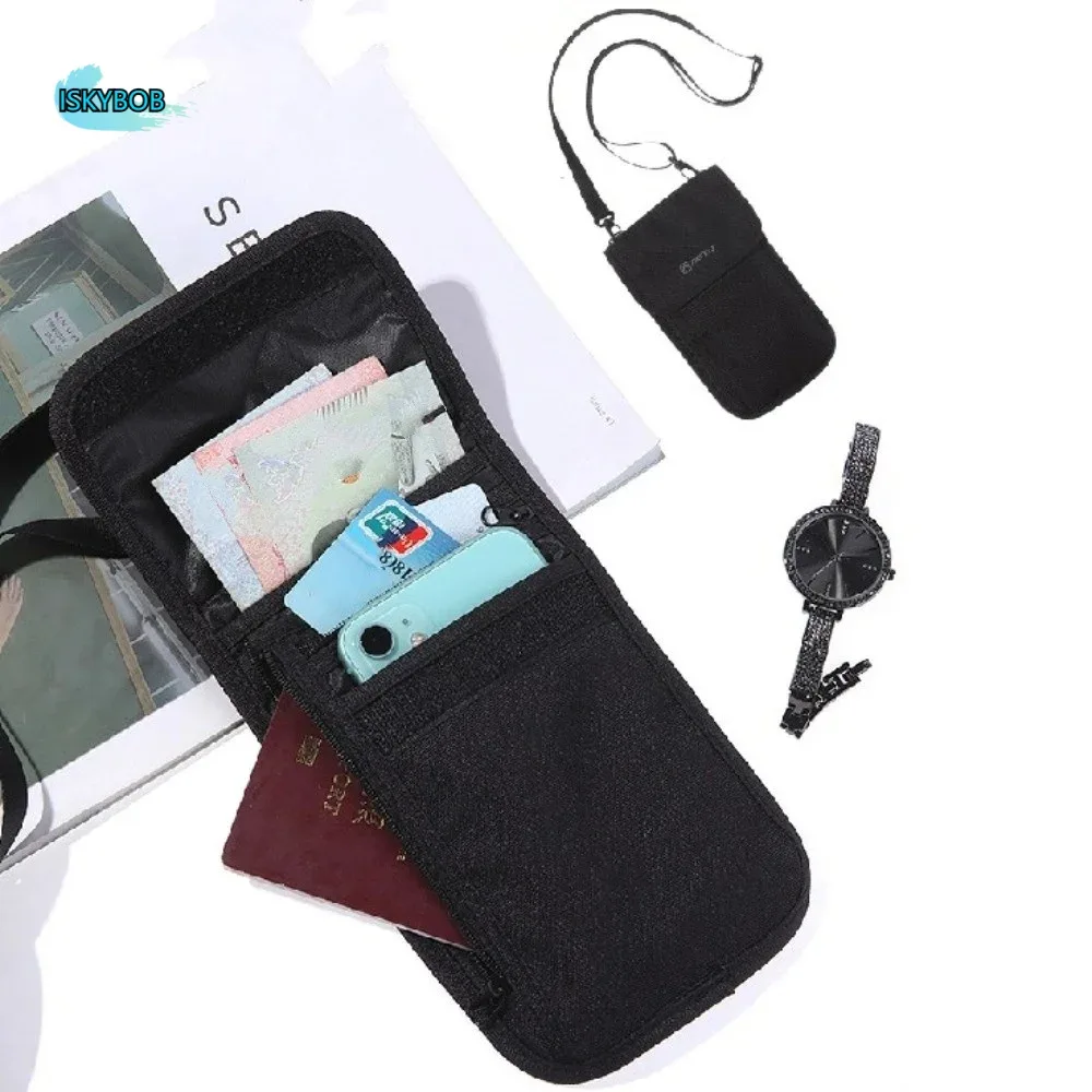 Accessoires de voyage Portefeuille de voyage Porte-billets en nylon Pochette de voyage à suspendre au cou Housse de protection pour passeport avec fermeture éclair Porte-passeports familial