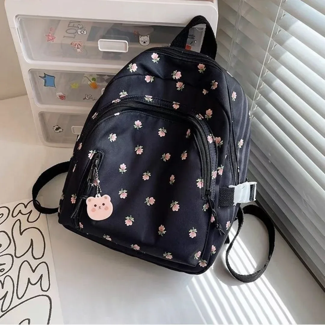 petit sac à dos imprimé de fleurs fraîches pour femmes et filles, style coréen, sac à dos pour écolières, sac à dos décontracté mignon et petit
