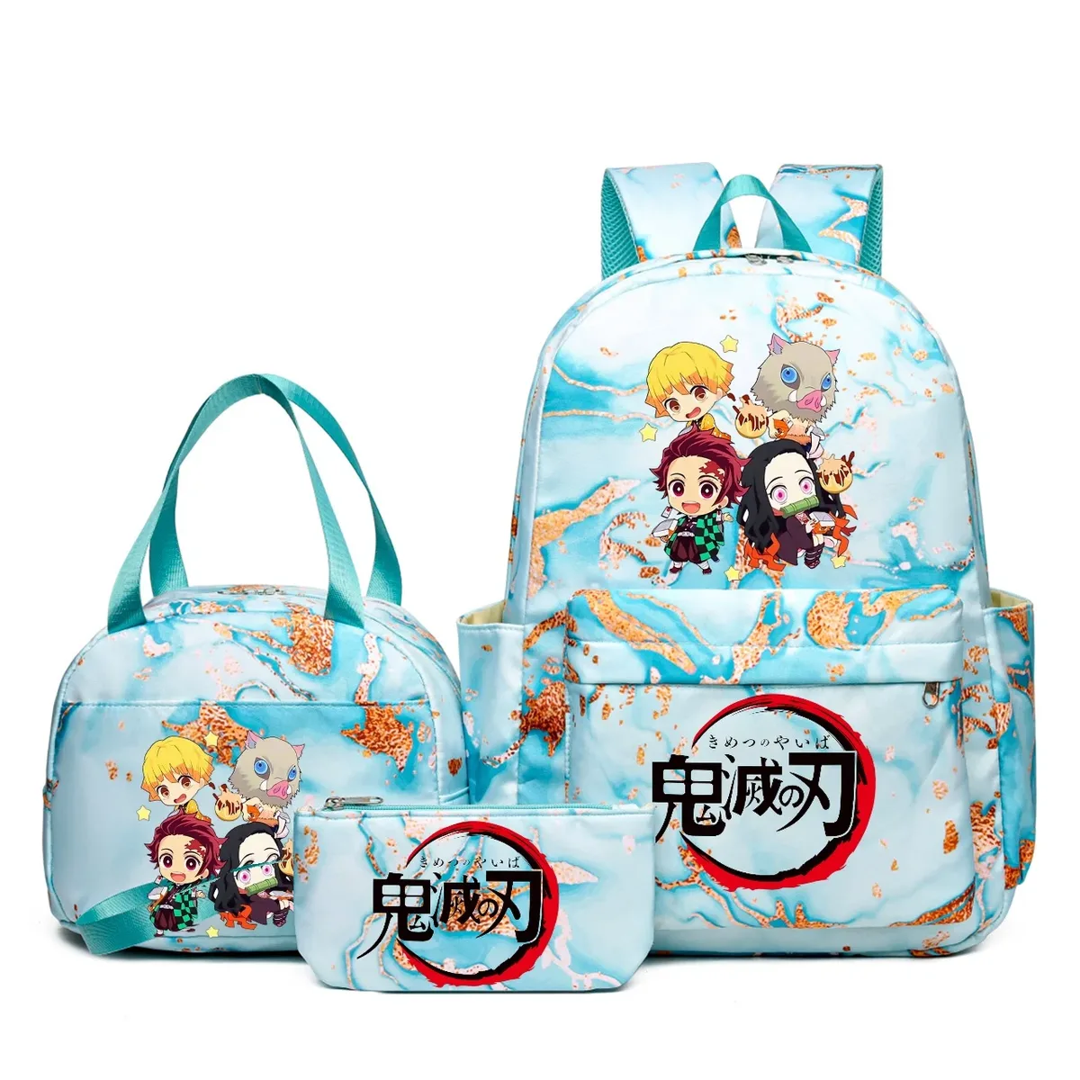 sac à dos demon slayer nezuko kamado, capacité dégradée, ordinateur portable, sacs d'école pour adolescents, sacs à lunch, voyage, décontracté, 3 pièces