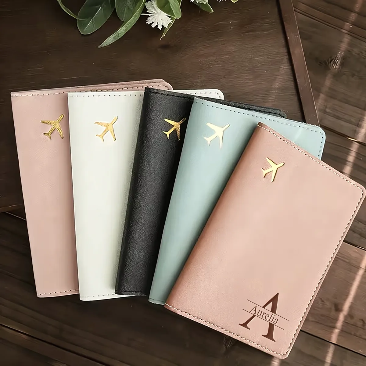 ensemble de porte-passeport et d'étiquette à bagages en similicuir pu personnalisable avec gravure au laser, bouton-pression, essentiels de voyage