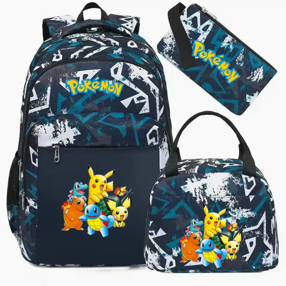 sac à dos camouflage pikachu tendance avec sac à déjeuner pour adolescents, sacs d'école pour étudiants, ensemble de voyage décontracté