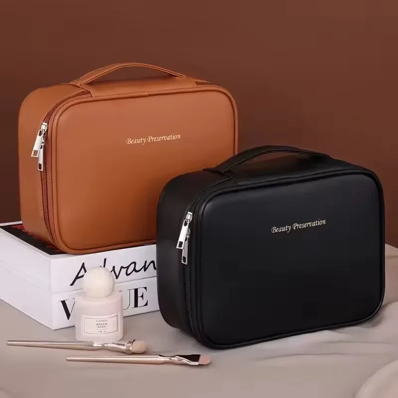 sac à maquillage double couche pour femmes - étui de rangement cosmétique spacieux, idéal pour les voyages et l'usage quotidien