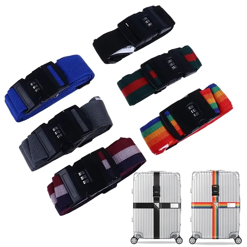 sangle de bagage en nylon à verrouillage par mot de passe à 3 chiffres, ceinture croisée, emballage réglable, sangle de valise de voyage, environnement de bagages