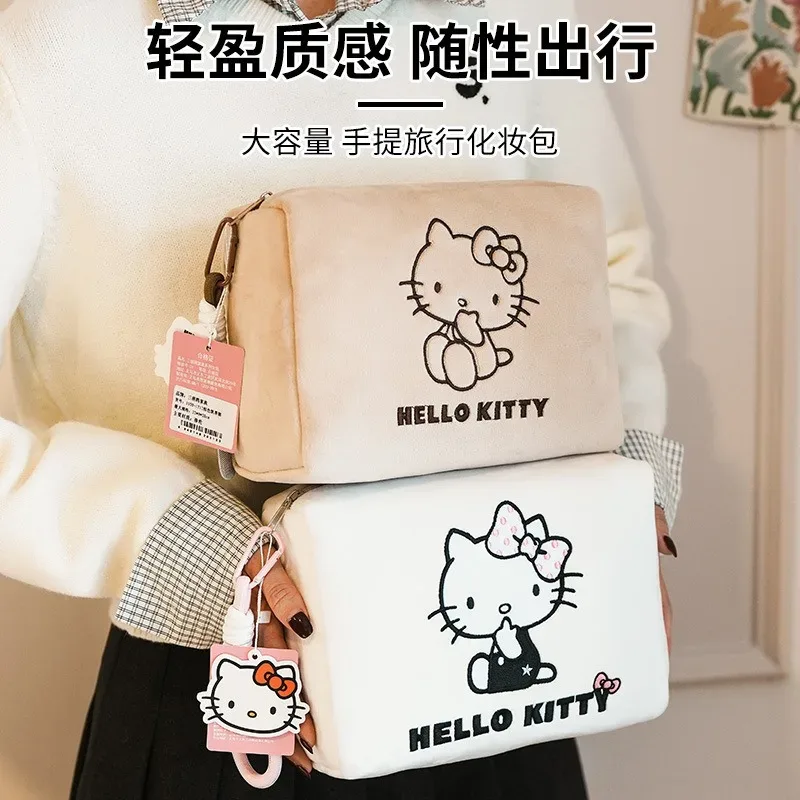 véritable trousse de maquillage hello kitty légère et douce, mignonne, de dessin animé, grande capacité, sac de rangement 3d de qualité supérieure