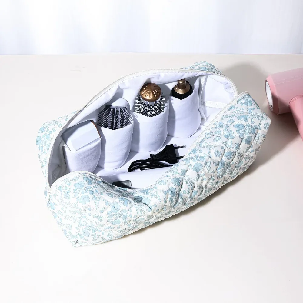 trousse de maquillage simple en coton avec fermeture éclair, pochette de rangement portable grande capacité, légère, organisateur d'outils de coiffure pour voyage