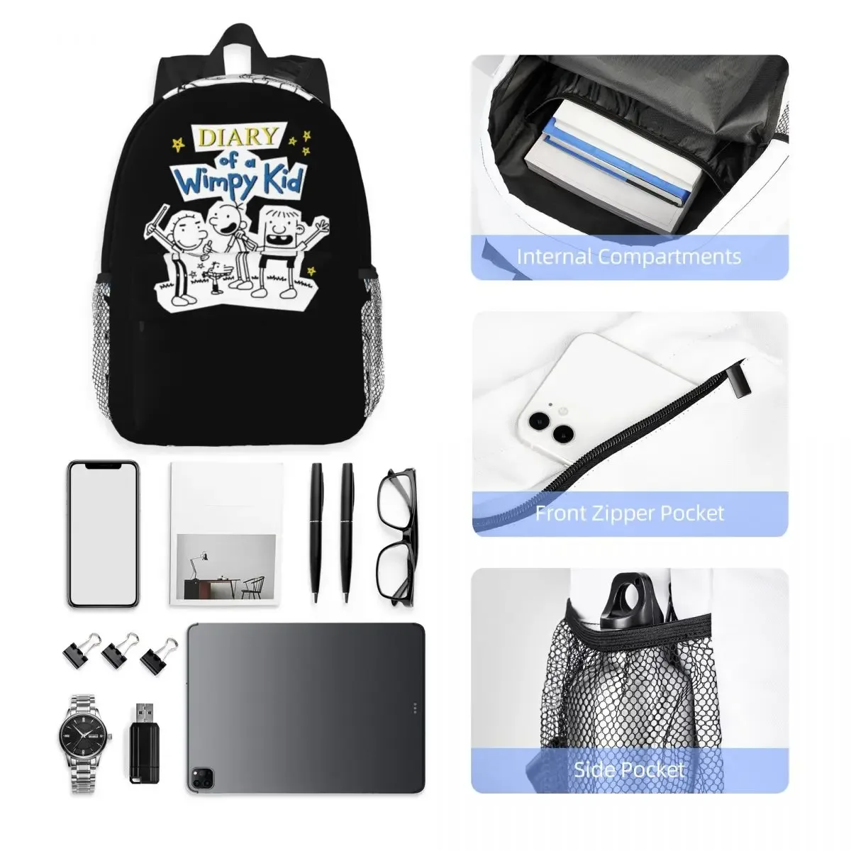 journal d'un groupe wimpy pour enfants, sac à dos pour étudiants, garçons et filles, sac d'école pour enfants, sacs à bandoulière pour ordinateur pour hommes et femmes