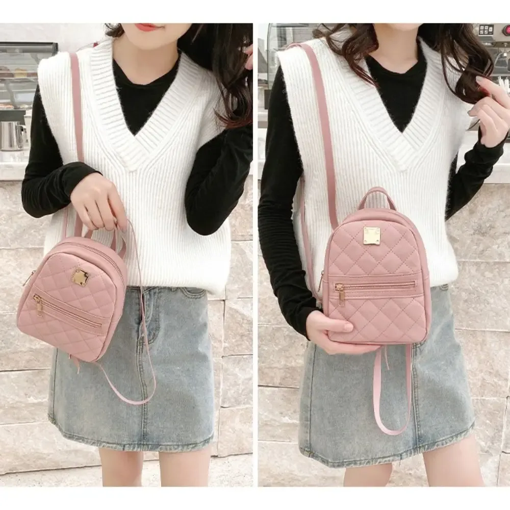 mini lingge broderie petit sac à dos mode couleur unie fermeture éclair femmes sac à bandoulière grande capacité en cuir pu voyage sac à dos