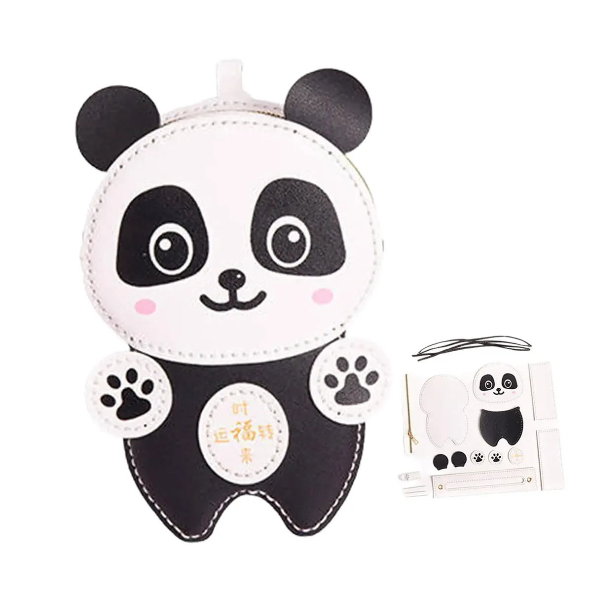 kit de matériel de fabrication de sacs, bricolage, panda de dessin animé en cuir pu, tricot à la main, artisanat, sac à bandoulière pour débutants, adultes, enfants et filles