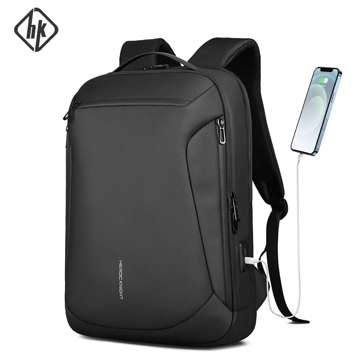 HK – sac à dos d'affaires minimaliste pour hommes, sac à dos de voyage de grande capacité, étanche, pour ordinateur portable 15.6 pouces, avec Port USB, sac à dos quotidien
