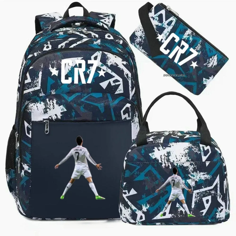 3 pièces/ensemble cr7 adolescent étudiant garçons fille enfants école livre sacs femmes hommes sac à dos adolescents cartable étudiants ordinateur portable voyage sacs à dos