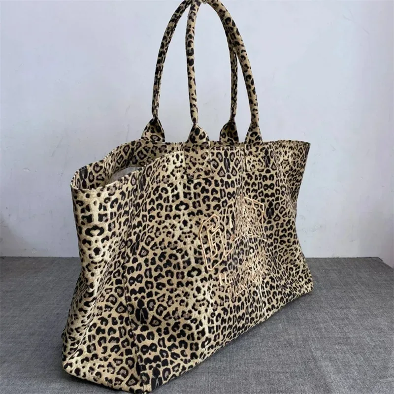 Sac fourre-tout en toile rétro à imprimé léopard, sac à bandoulière de grande capacité pour le travail, l'école et le shopping