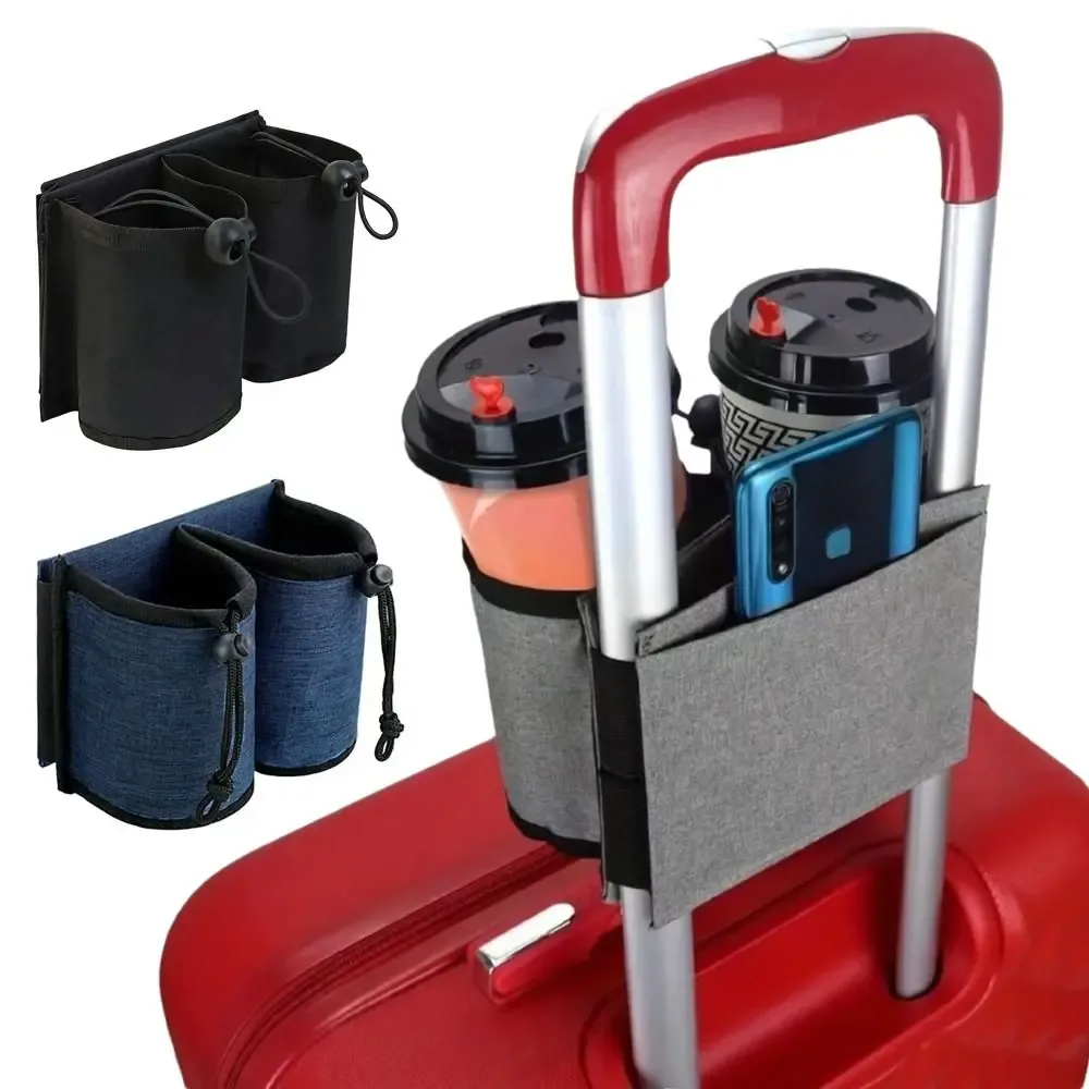 organisateur de bouteilles avec poignée de bagage, sac en tissu oxford, valise portable, 2 porte-gobelets, porte-boissons universel, accessoires de voyage