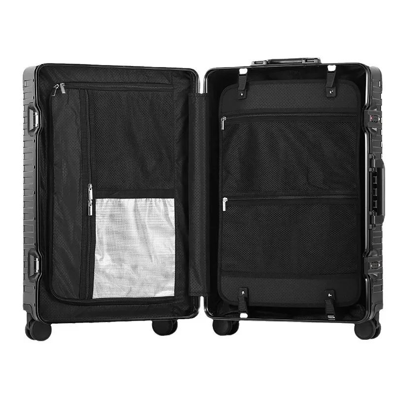 valise de voyage à roulettes en alliage d'aluminium-magnésium, sac d'embarquement universel avec roue et mot de passe, 100%