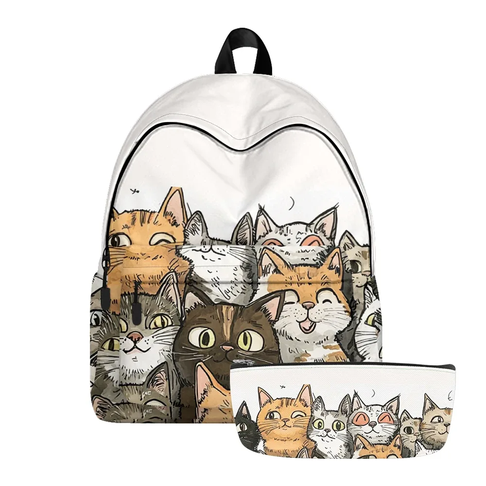 sac à dos imprimé chats de dessin animé mignon, sacs à crayons, bretelles réglables, sac d'école léger et durable, sac de jour de voyage pour adolescents, ensembles