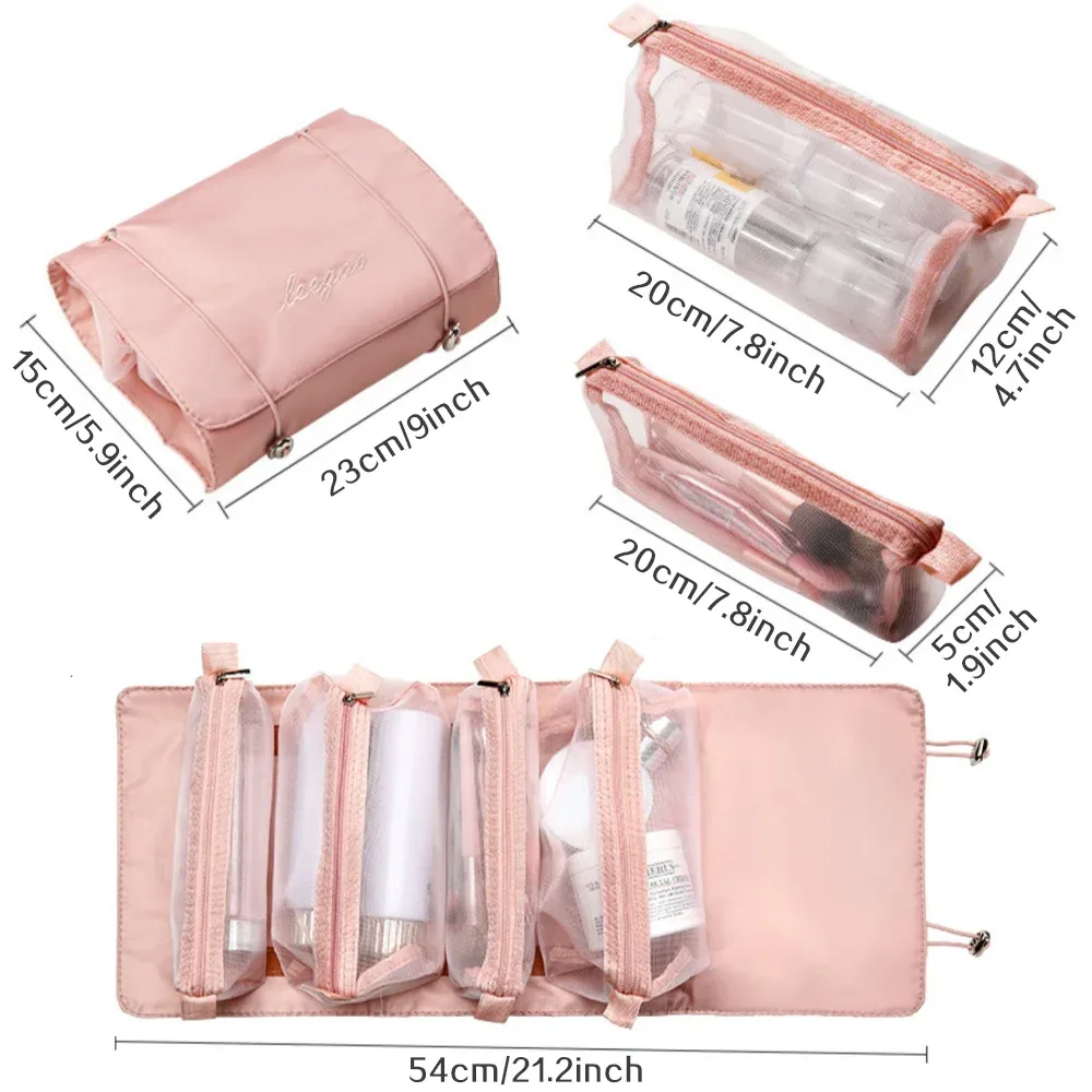 trousse à cosmétiques en maille 4 en 1, trousse de maquillage pliable, trousse de maquillage portable, trousse de toilette de voyage, trousse de rangement pour rouge à lèvres, poudres, évaluation, nouveau