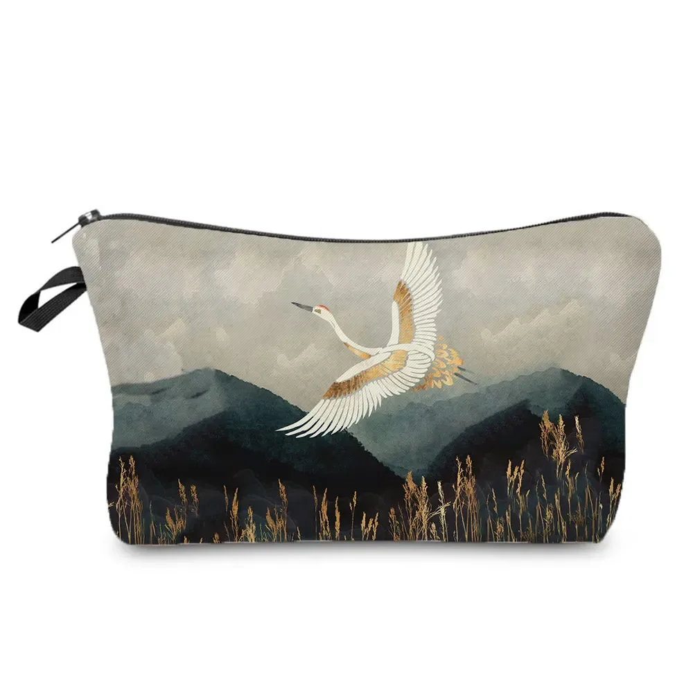Sac de maquillage imprimé grue, sac Design japonais Ukiyoe pour femmes, sacs à cosmétiques de paysage, étuis à crayons, sac de rangement de haute qualité, offre spéciale