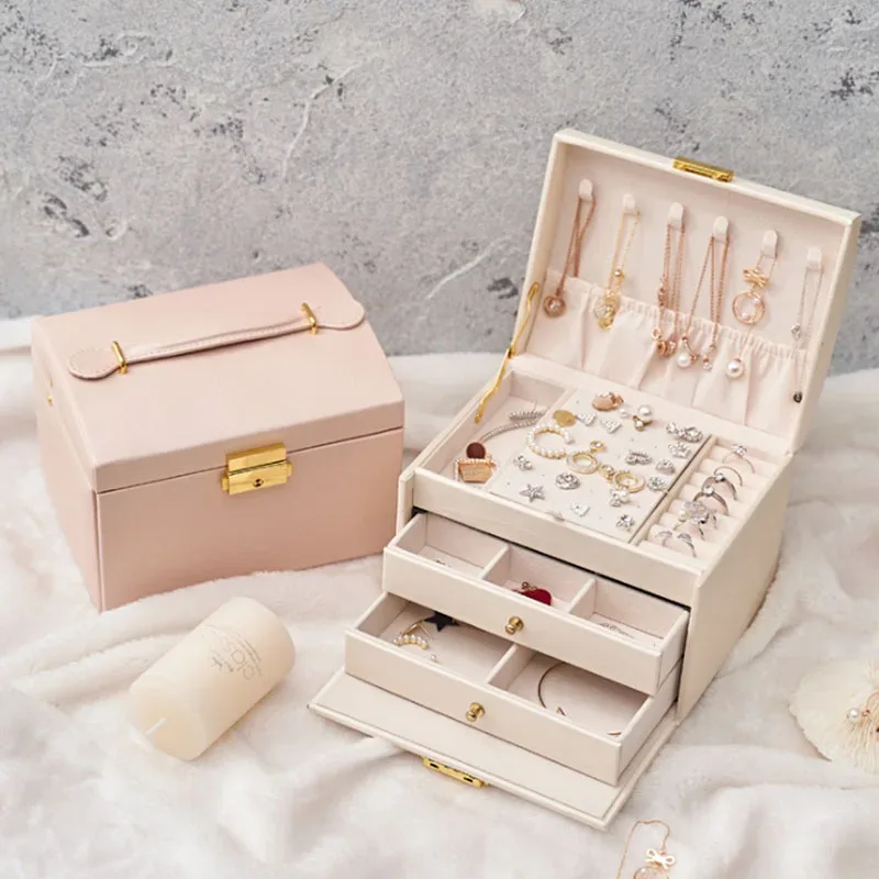 Boîte à bijoux de voyage en cuir PU pour femmes, organisateur de stockage personnalisé, designer, nouvel affichage, portable, 2 couches