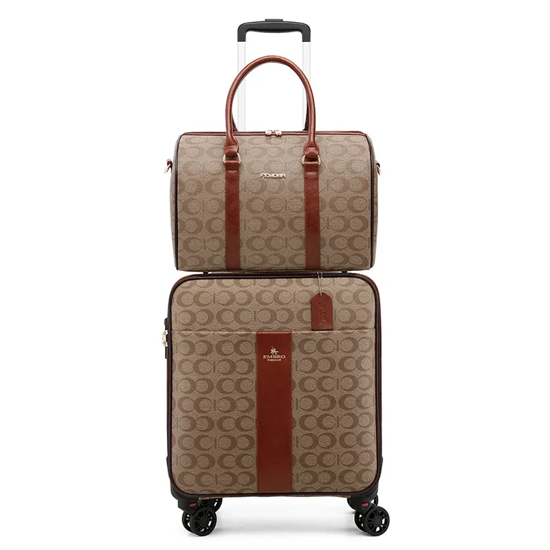 Ensemble de bagages de voyage en cuir PU de luxe avec sac à main, valise à roulettes tendance, bagages de cabine populaires