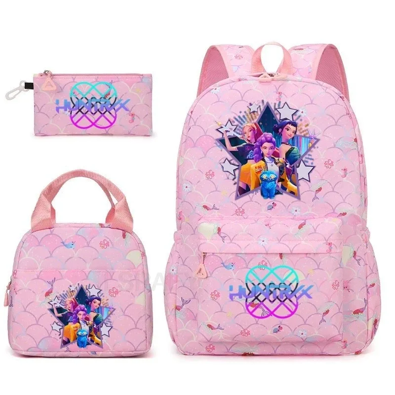 sac à dos kpop demon hunters 3 pièces rumi mira zoey, sac à dos de grande capacité, cartable pour adolescents et femmes, sac de voyage décontracté pour ordinateur portable, mochilas