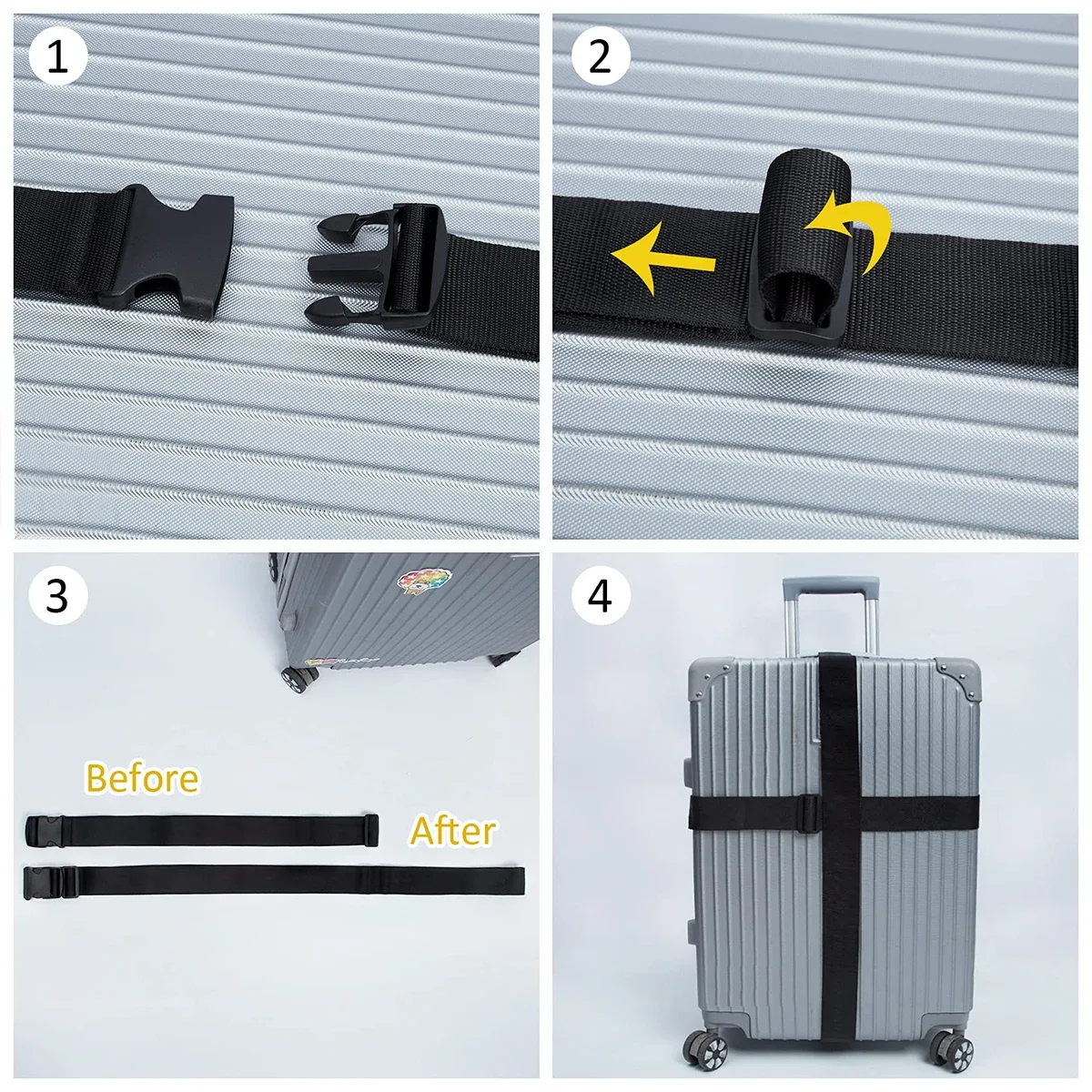 1 pièces 78 "x 2" sangles de bagages ceintures de valise larges sangles d'emballage réglables accessoires de voyage, noir