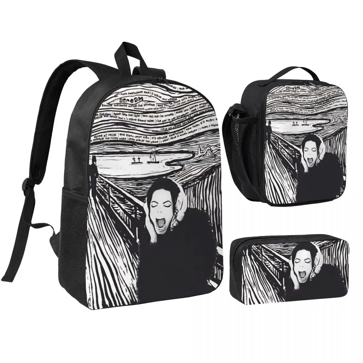 sac à dos michael jackson 3 pièces/ensemble pour étudiant, sac à dos de lycée, sac à lunch, trousse à crayons, ensemble de trois pièces imprimées.