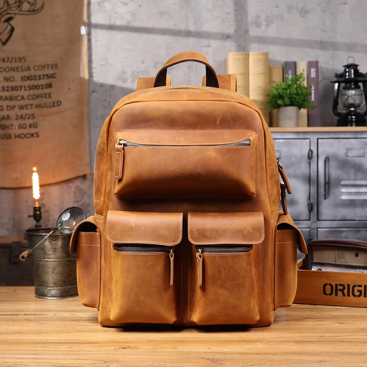 S.WORKER Sac à dos vintage en cuir véritable pour homme, sac pour ordinateur portable, sac décontracté vintage, sac de voyage pour week-end en plein air