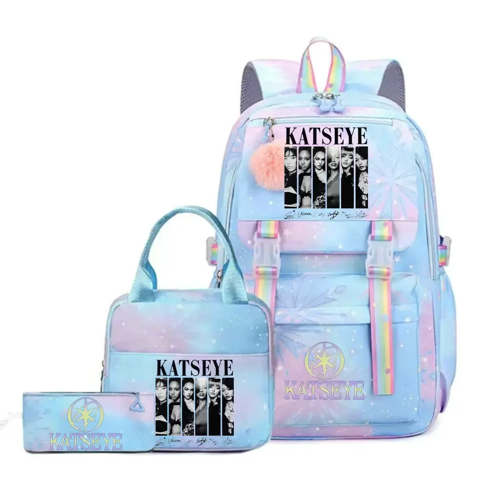 ensemble de sac à dos katseye print avec sac à lunch et trousse à crayons, sac à dos d'extérieur léger et respirant de grande capacité
