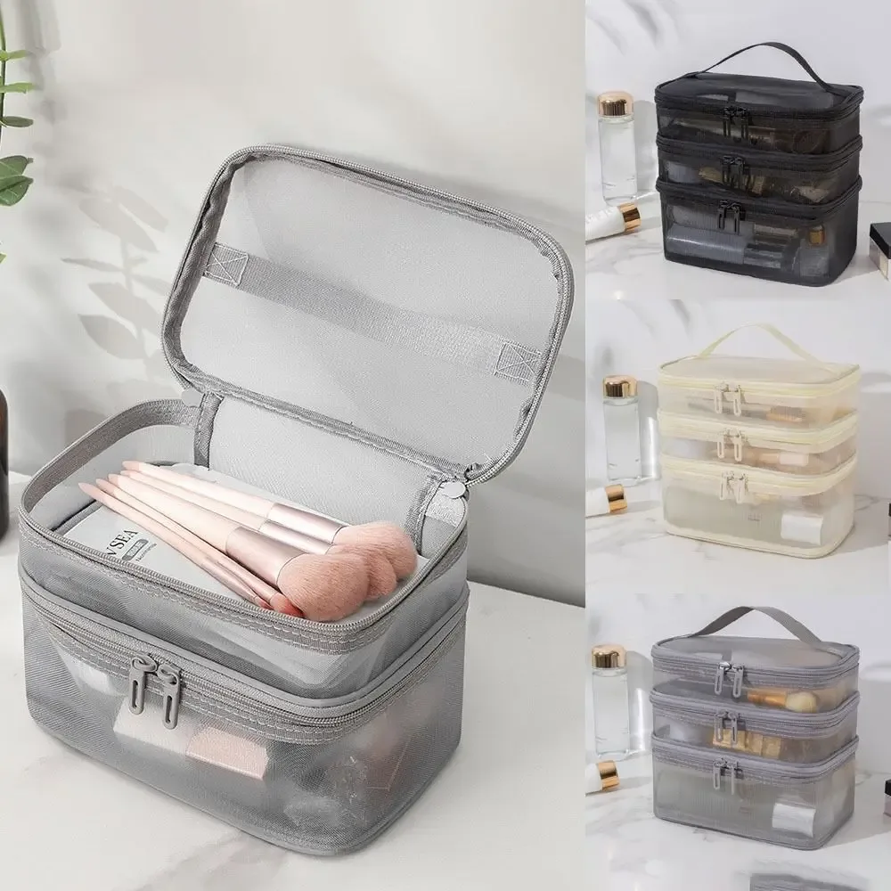 sac à cosmétiques de voyage en maille transparente pour femmes, trousse de maquillage et de toilette, sac de rangement, sac organisateur de maquillage