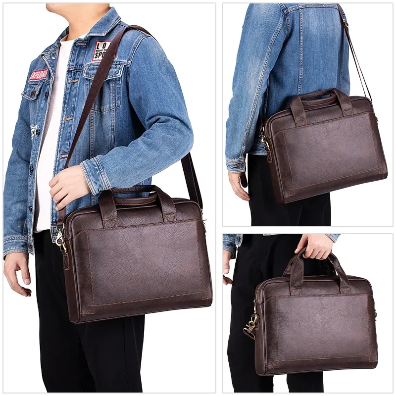porte-documents d'affaires en cuir véritable pour homme, grande capacité, sac pour ordinateur portable, plusieurs poches, sac de travail durable pour le bureau