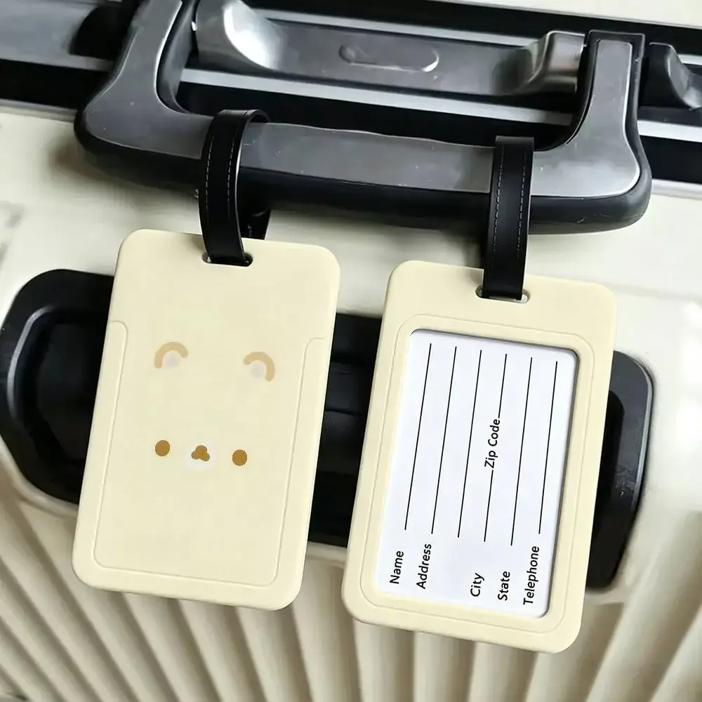 étiquette de bagage de voyage r-rilakkuma mellow-comfy, couverture de carte d'information en pvc, marqueur de nom anti-perte pour sac à dos